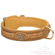 Leren halsband met nappa opvulsel en mooie omvlechting in beige