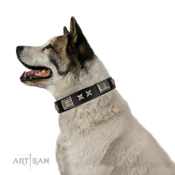 Akita Inu comfortabele lederen hondenhalsband