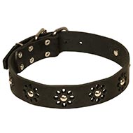 Lederen Honden Halsband voor Wandelingen "Bloemen Blues"