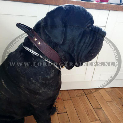 2-Laags Lederen Mastiff halsband met handvat voor agitatie train [C33##1106 Halsband Mastiff]