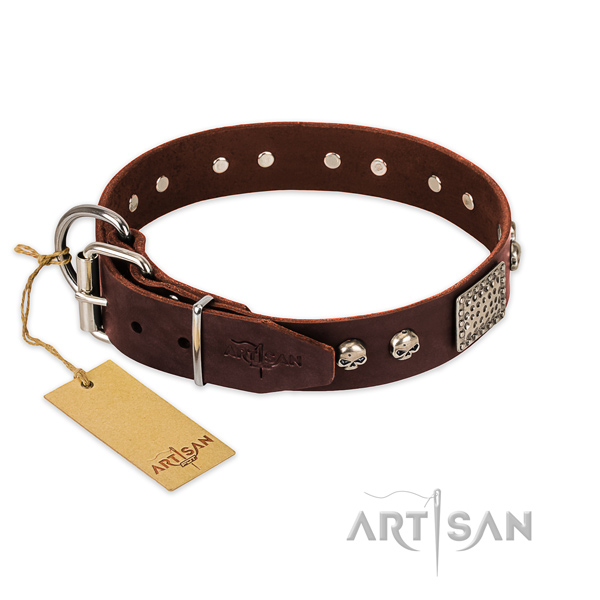 Lederen bruine halsband hond met leuke studs