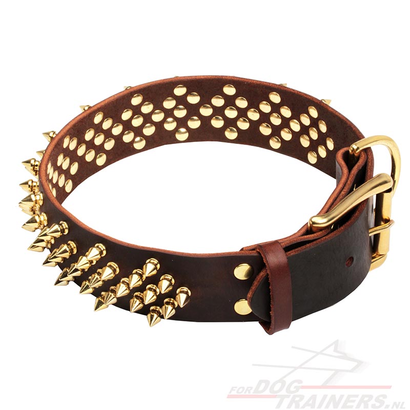 mouw versneller Voorzieningen Lederen Honden Halsband met Messing Spikes gezet in Golven Stralende Honden  Halsband [C14##1106 Halsband Messing Spike] - €97.9 : Hondenwinkel met  breide keuze van muilkorven, tuigen en halsbanden!