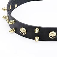 Lederen Honden Halsband met Spikes en Schedels "Heavy Metal"