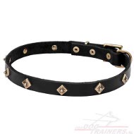 Lederen halsband met messing piramides Lederen halsband met messing piramides