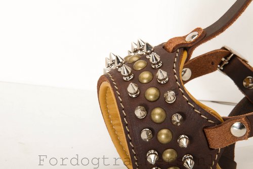 Nappa Padded Leren Muilkorf Versierd met Spikes en Studs