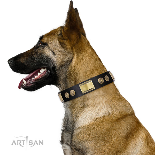 Halsband voor honden van zwart leer in honden van onze klanten