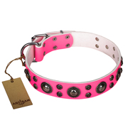 Pink Lederen honden halsband