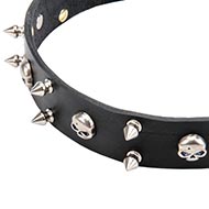 Honden Halsband met Schedels en 2 Rijen Spikes "Jolly Roger" Honden Halsband met Schedels en 2 Rijen Spikes "Jolly Roger"