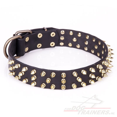 Leren halsband "Black Super Star" met koperen versieringen