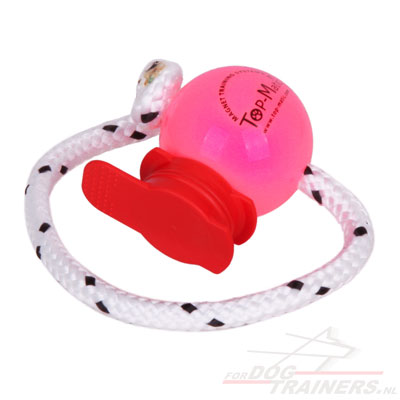 Zachte en flexibele roze plastic bal aan touw met magneten