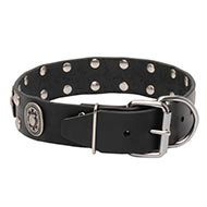 Lederen Honden Halsband met Ovale Platen en Half Bal Knoppen