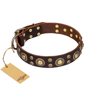 Hondenhalsband Leer Bruin Flower Melody FDT Artisan - Klik op de afbeelding om het venster te sluiten