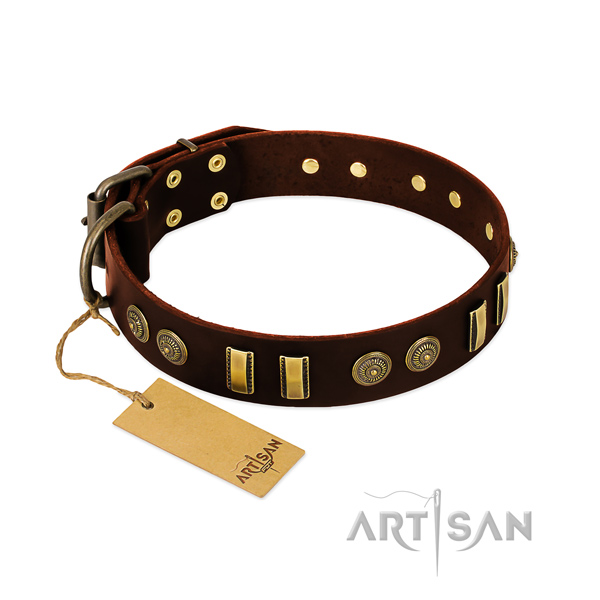 Prachtige modieuze hondenhalsband leer bruin Prachtige modieuze hondenhalsband leer bruin