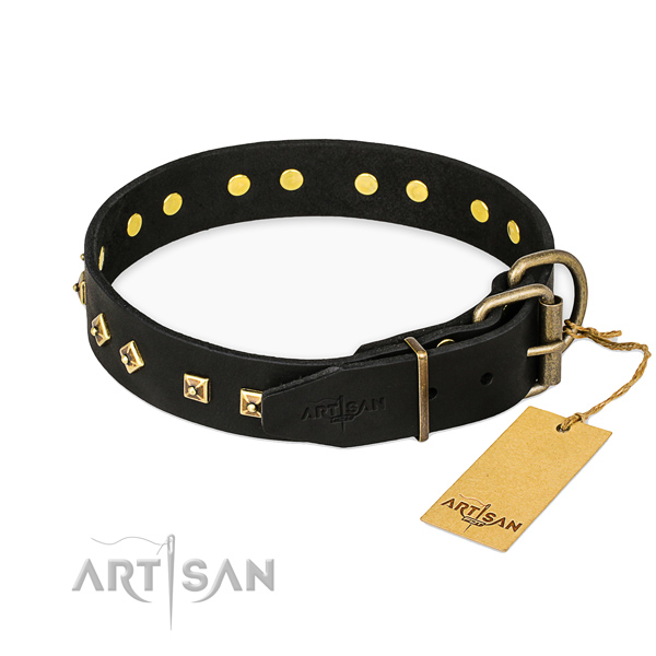 Hondenhalsband Zwarte van leer met studs