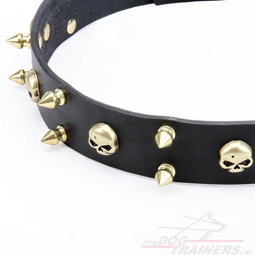 Lederen Honden Halsband met Spikes en Schedels "Heavy Metal" - Klik op de afbeelding om het venster te sluiten