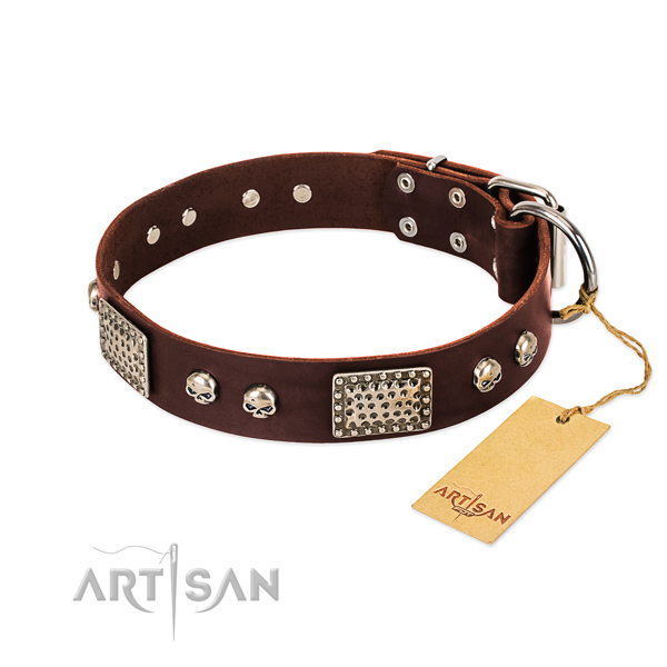 Prachtige lederen bruine hondenhalsband Prachtige lederen bruine hondenhalsband