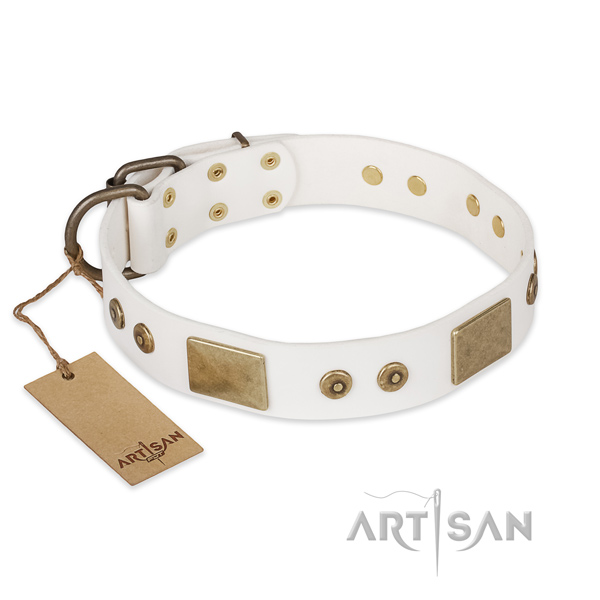 Witte hondenhalsband leer Modieuze witte hondenhalsband leer