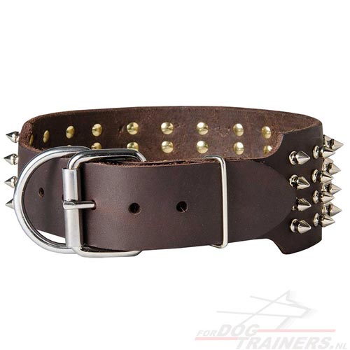 Brede Spikes Halsband|Hondenalsband leer met studs - Klik op de afbeelding om het venster te sluiten