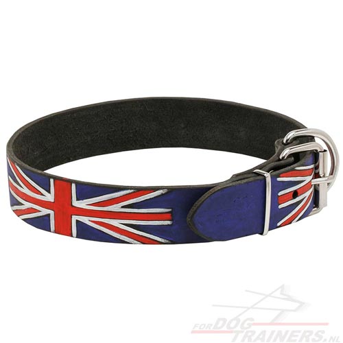 'Union Jack' Hondenhalsband Leer | Halsband met Print - Klik op de afbeelding om het venster te sluiten