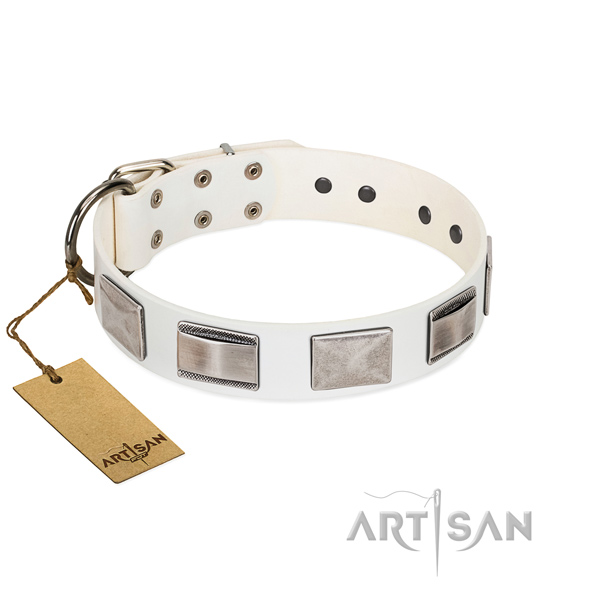 Witte FDT hondenhalsband leer Elegante witte hondenhalsband leer