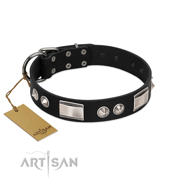 Elegant leren zwarte hondenhalsband