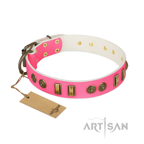 Roze lederen hondenhalsband Beste stijlvolle halsband leer