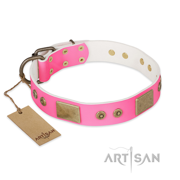 Roze lederen hondenhalsband Prachtige modieuze hondenhalsband roze