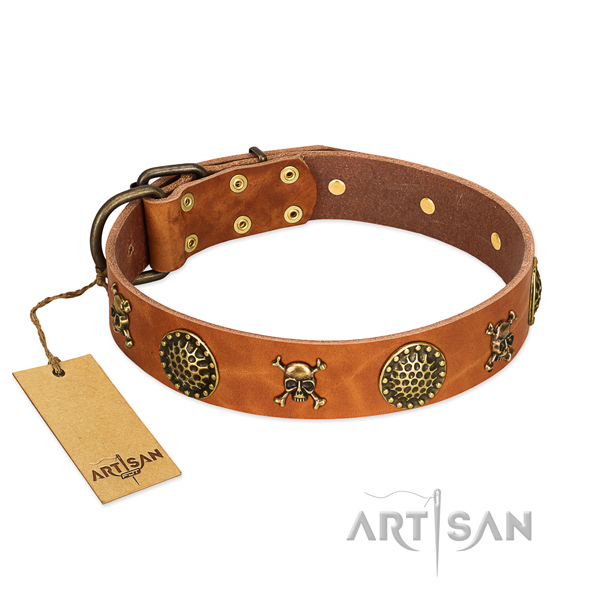 Lederen tan halsband hond Lederen tan halsband hond