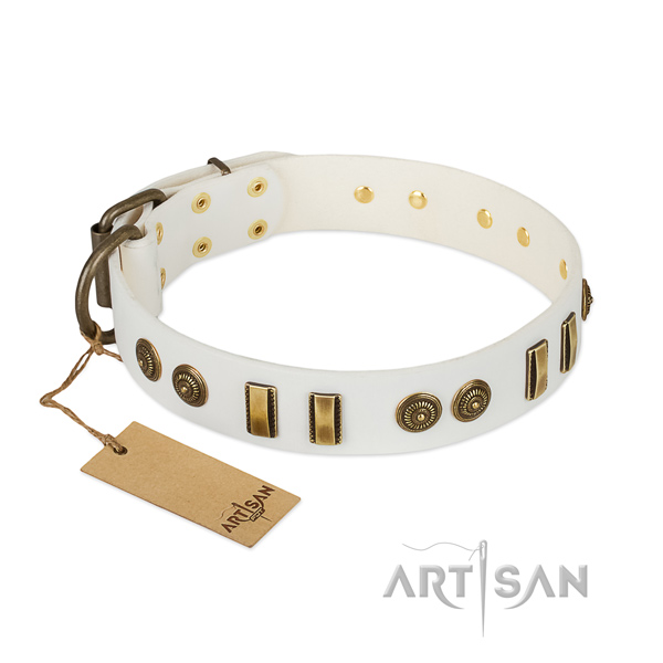 Witte beste leren hondenhalsband