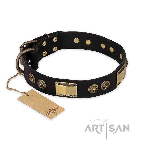 Zwarte hondenhalsband leer met bronzen studs Zwarte hondenhalsband leer met bronzen studs