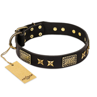 Sterren leren halsband hond zwart