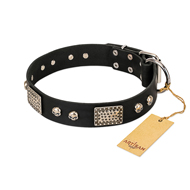 Fijne leren honden halsband zwart