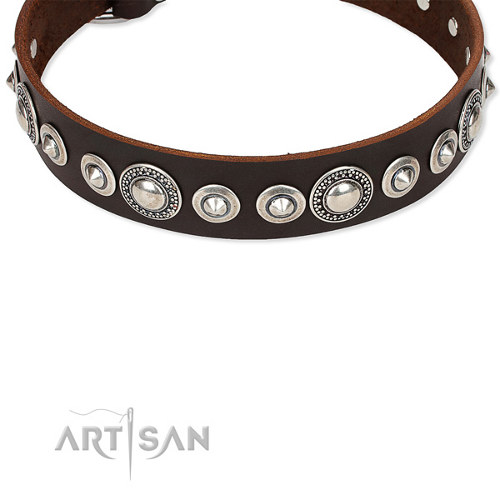 Lederen hondenhalsband met Decorative Stars