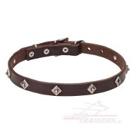 Dunne Lederen honden halsband met Versiering Dunne Lederen honden halsband met Versiering