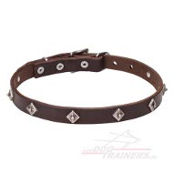 Dunne Lederen honden halsband met Versiering