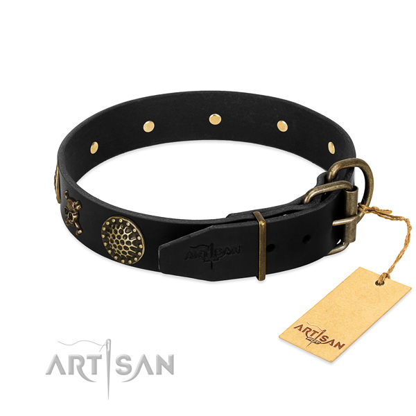 Zwart Hondenhalsband echt leer met studs