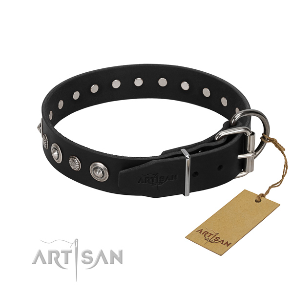 Zwarte Hondenhalsband echt leer met studs