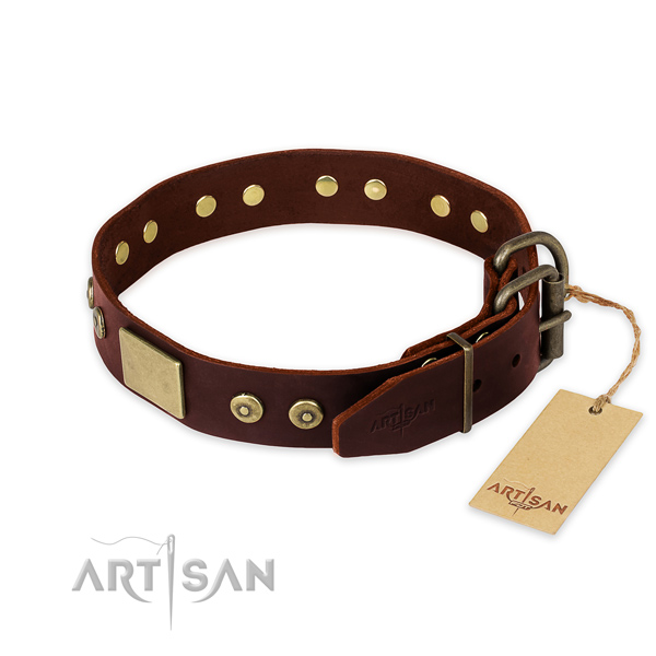 Lederen halsband hond met bronzen studs